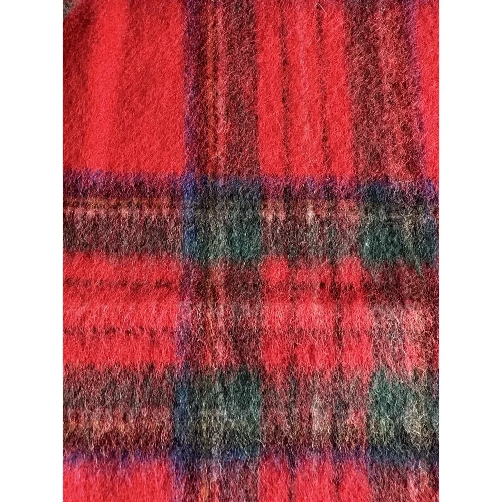 VTG 100% Wool West Germany Plaid Tartan Scarf Red Blue Grandpacore‎ Old Money